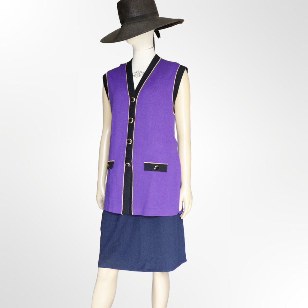 St. John Collection Marie Gray Long Vest Purple Size Medium Santana Knit Top
